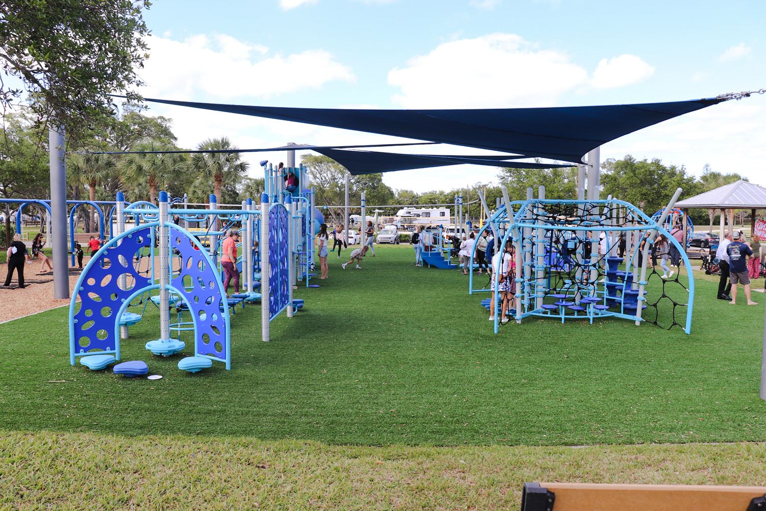 Climbing structure at Anchorage Parks. Kids playing on it
