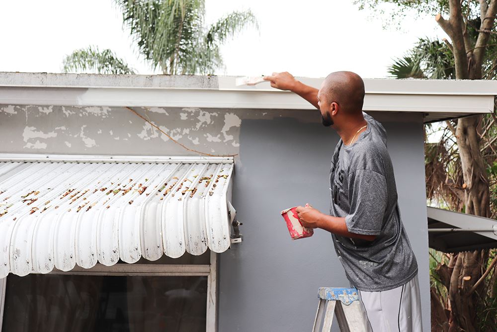 Photos of volunteers painting houses at NET event