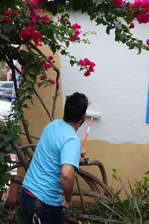 Photos of volunteers painting houses at NET event